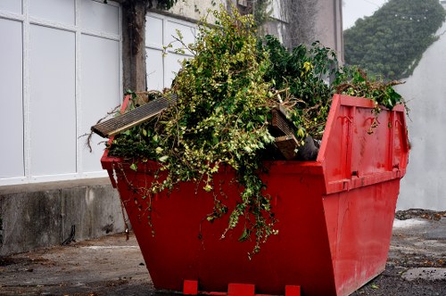 Variety of construction waste materials segregated for recycling